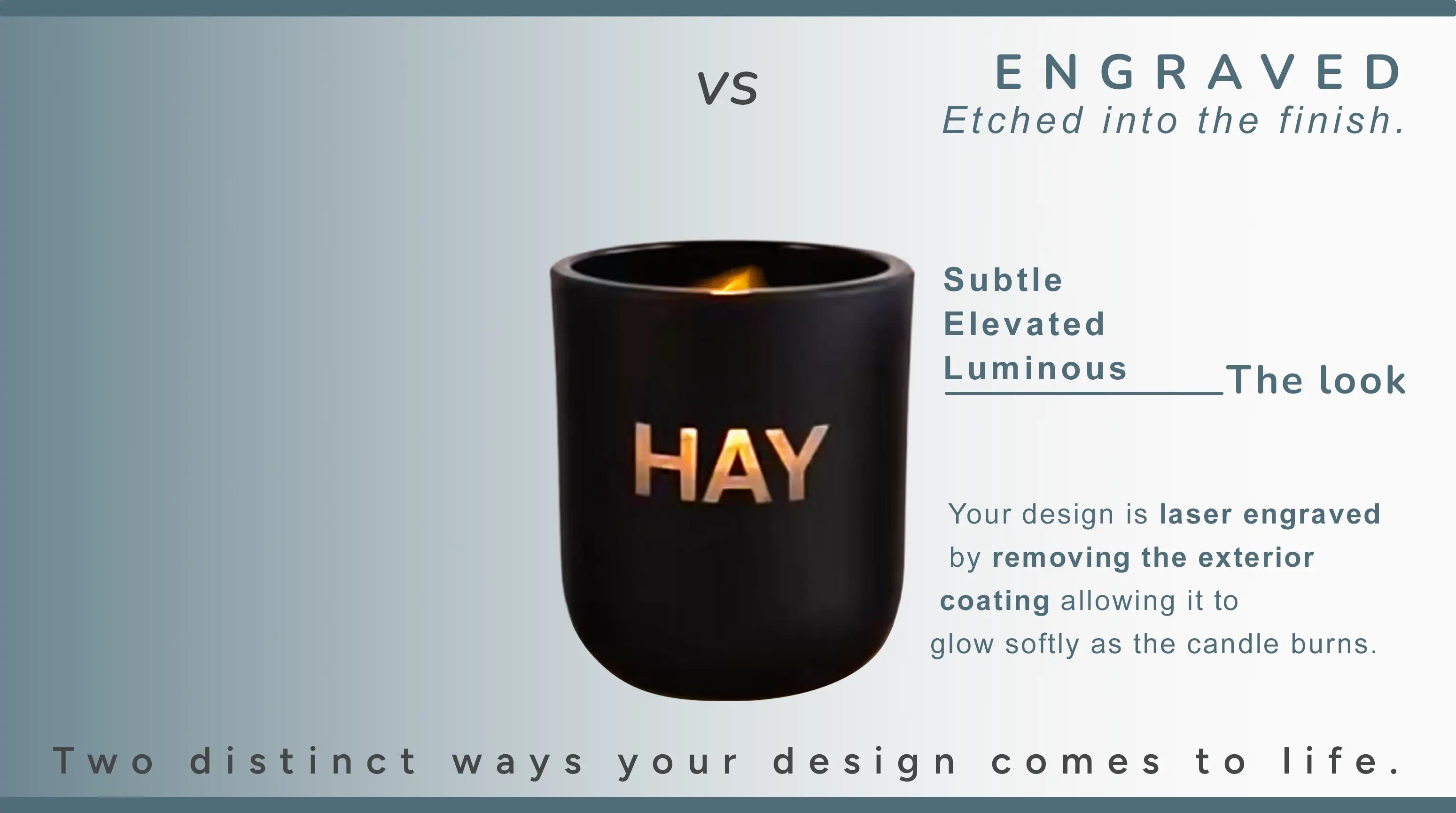 Black candle holder with engraving on a gray background