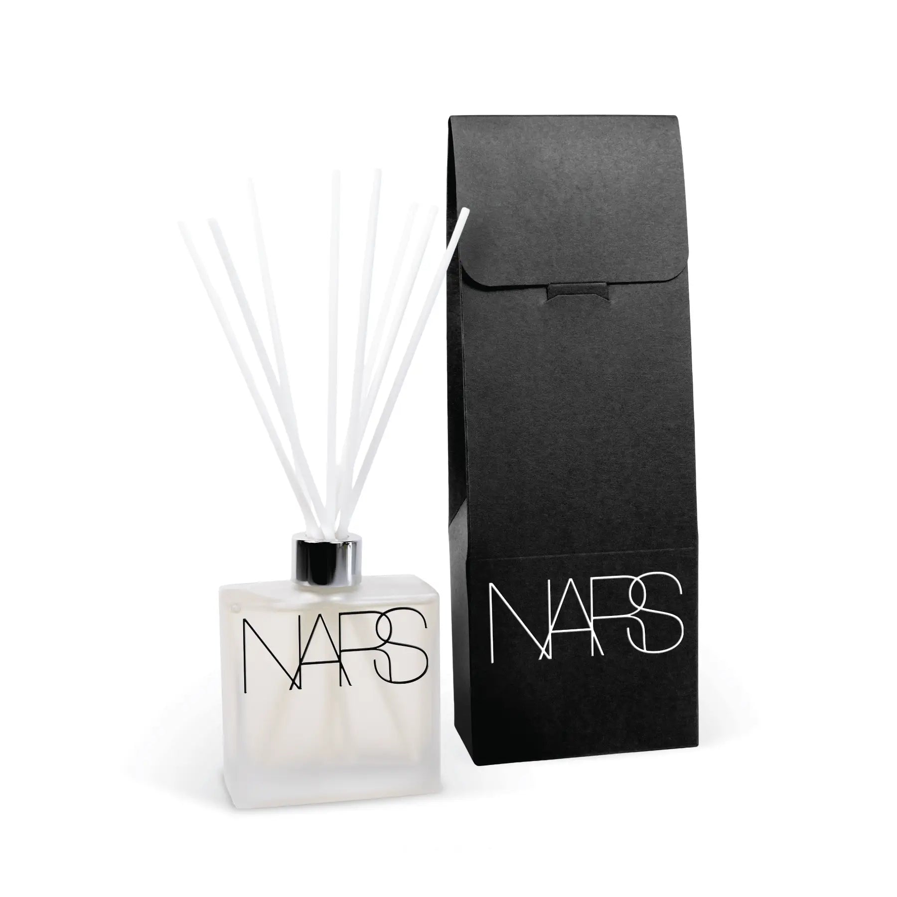 8 oz. Frosted Reed Diffuser with black box. Custom branding on a white background.