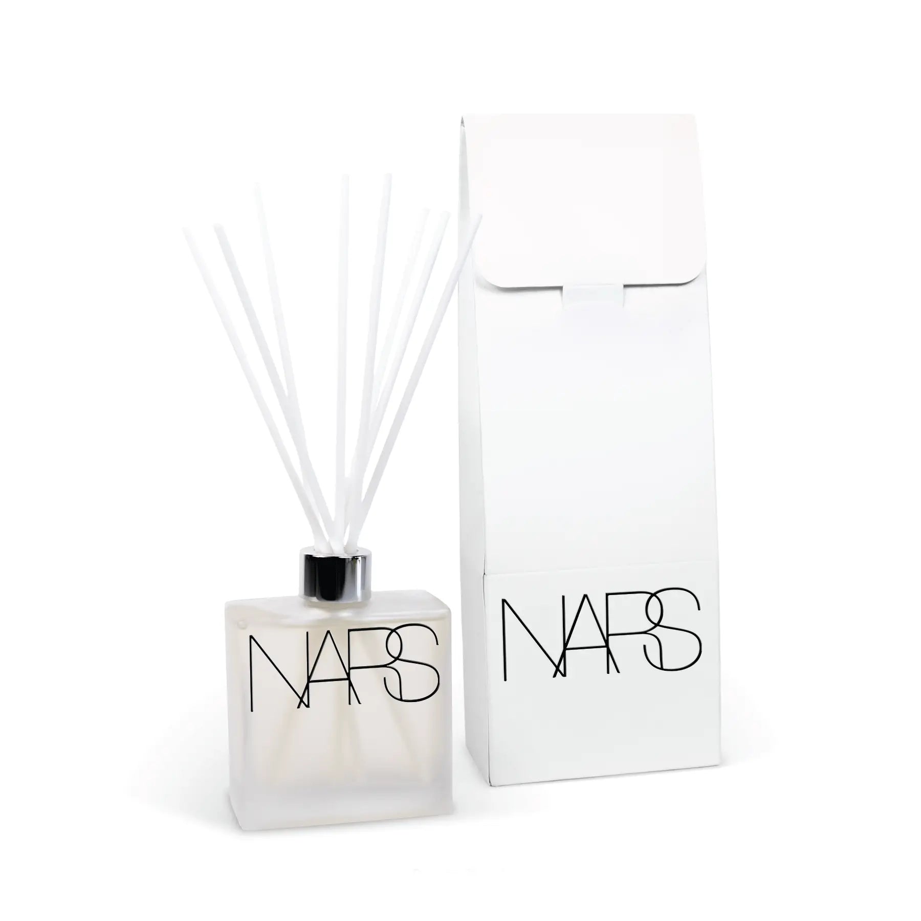 8 oz. Frosted Reed Diffuser with white box. Custom branding on a white background.
