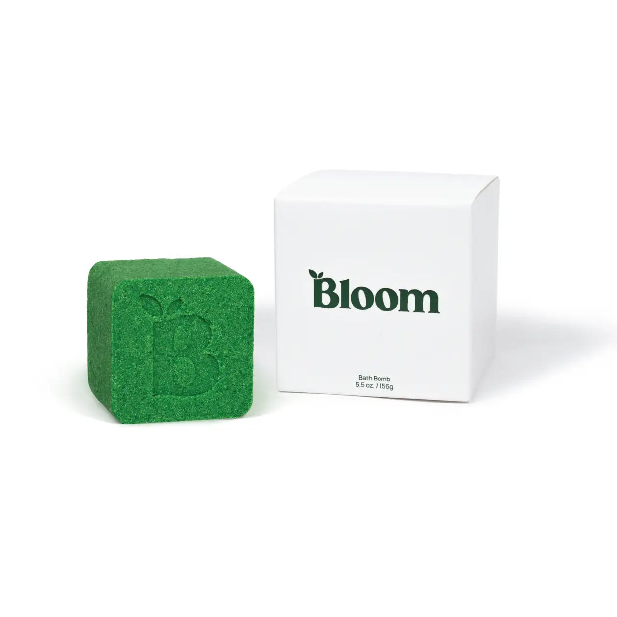 Green custom bath bomb with debossed brand logo and white box – 5 oz | Custom Candles LA