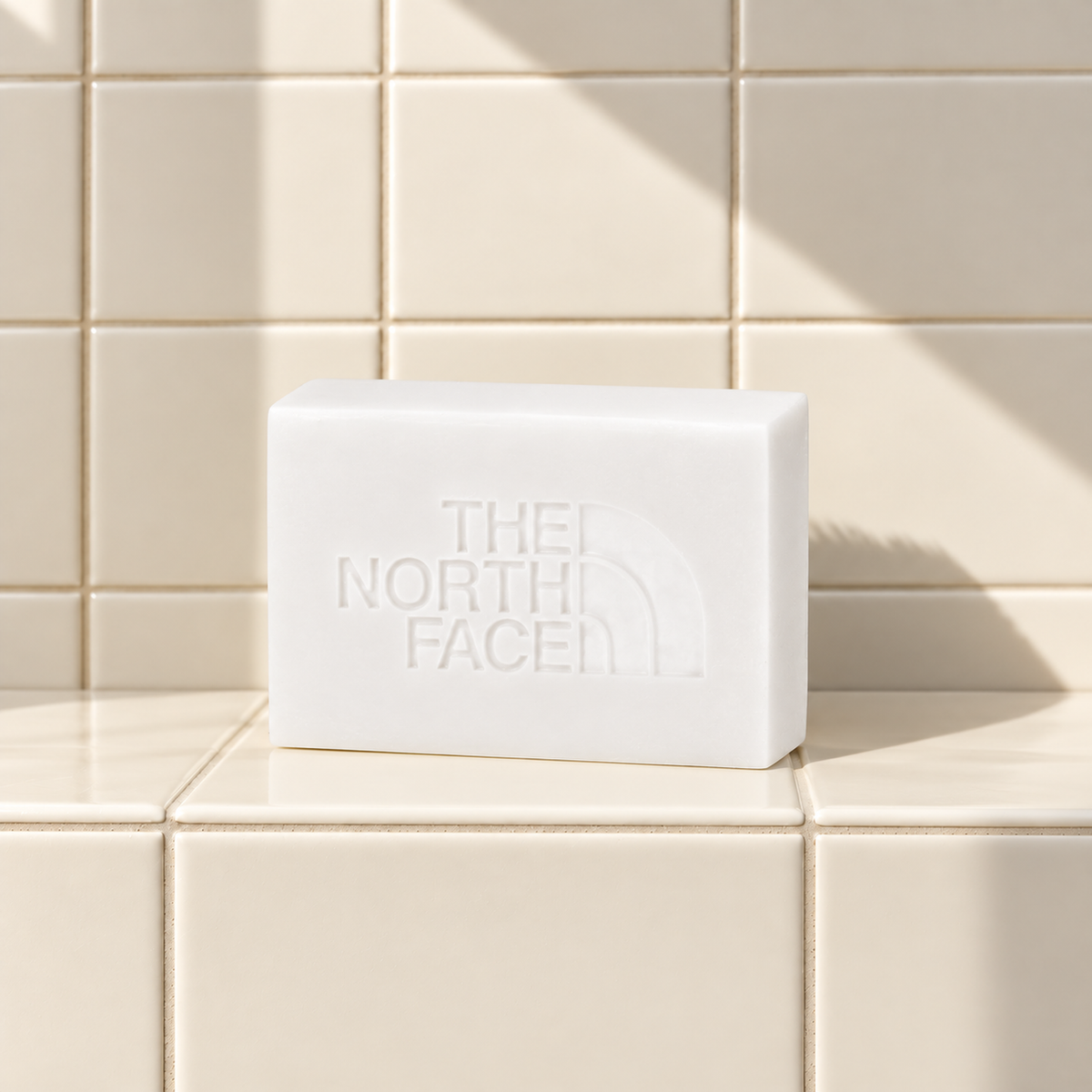 White rectangle bar soap laser engraved with a brand logo, 3.25 oz