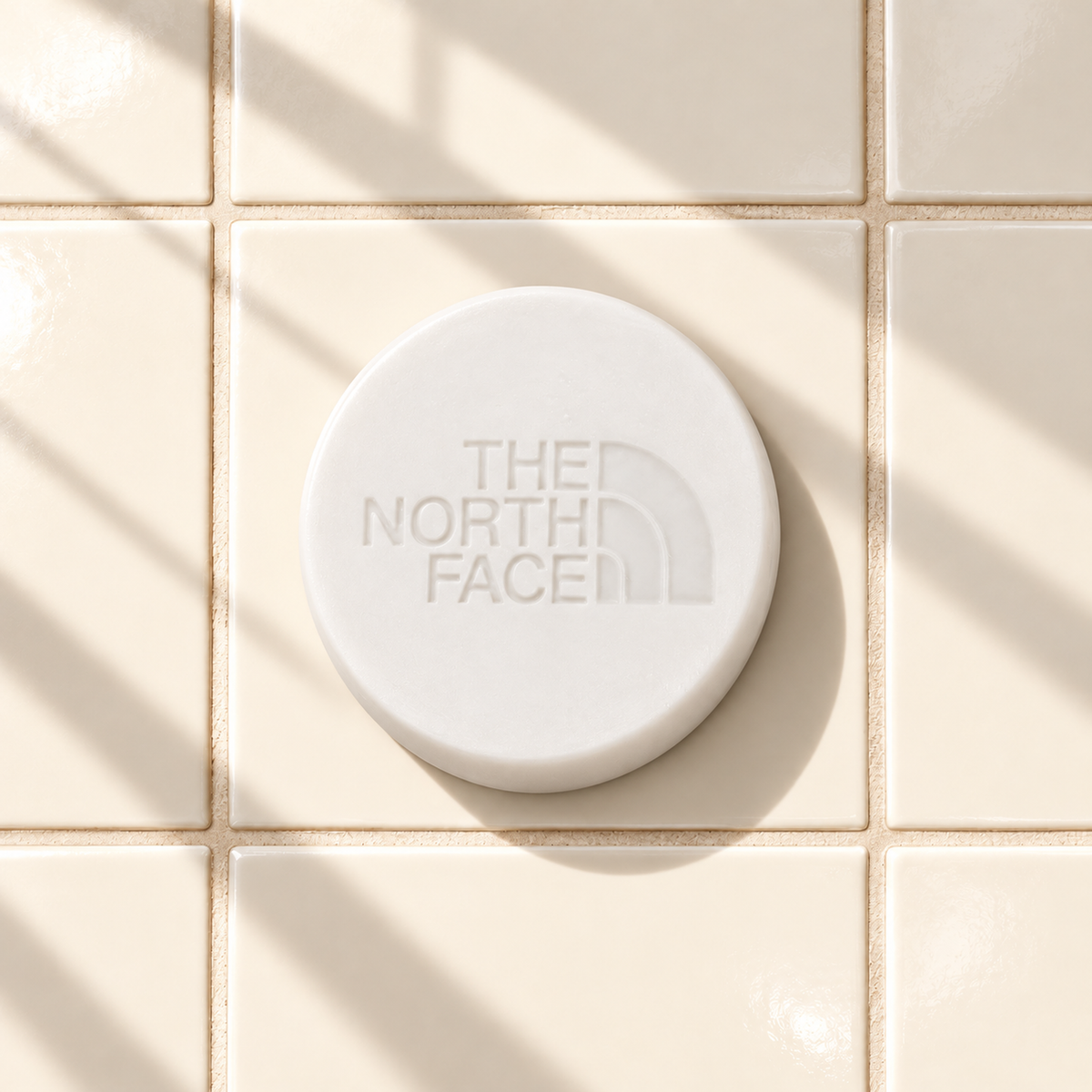 White round bar soap laser engraved with a brand logo, 3.6 oz