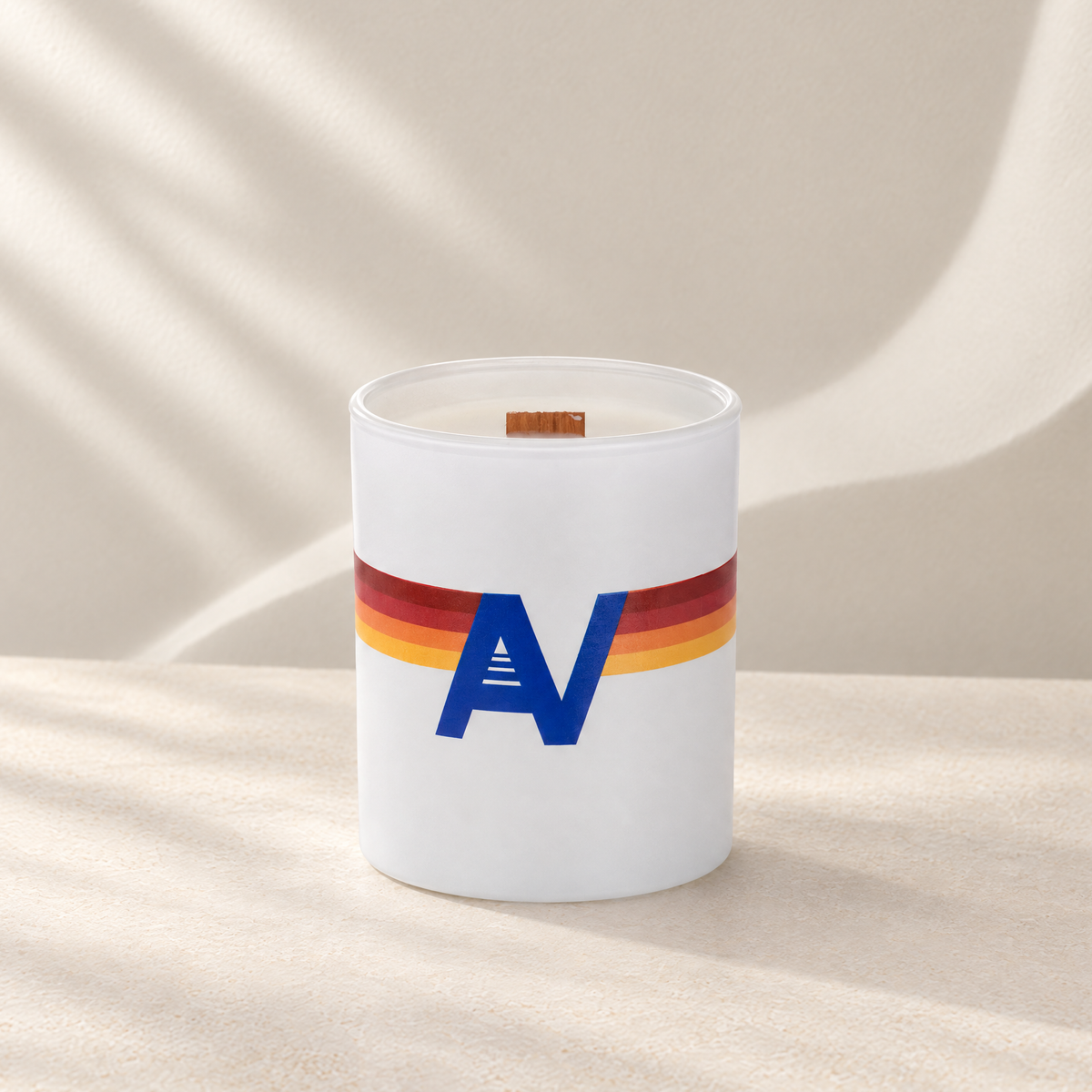 Matte white 14 oz. Luxury Printed Candle with a custom printed logo, unlit.