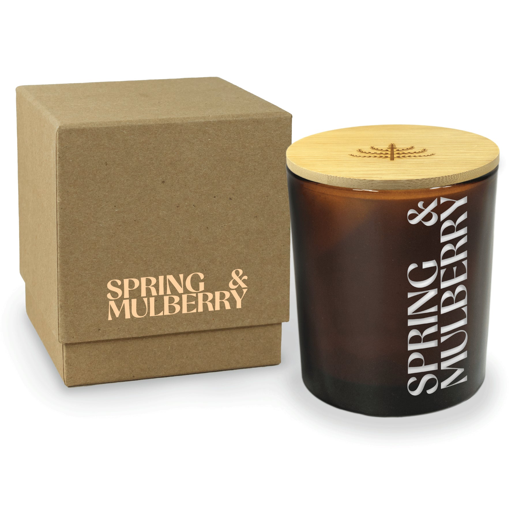 14 oz custom engraved amber luxury candle with kraft gift box and lid ona