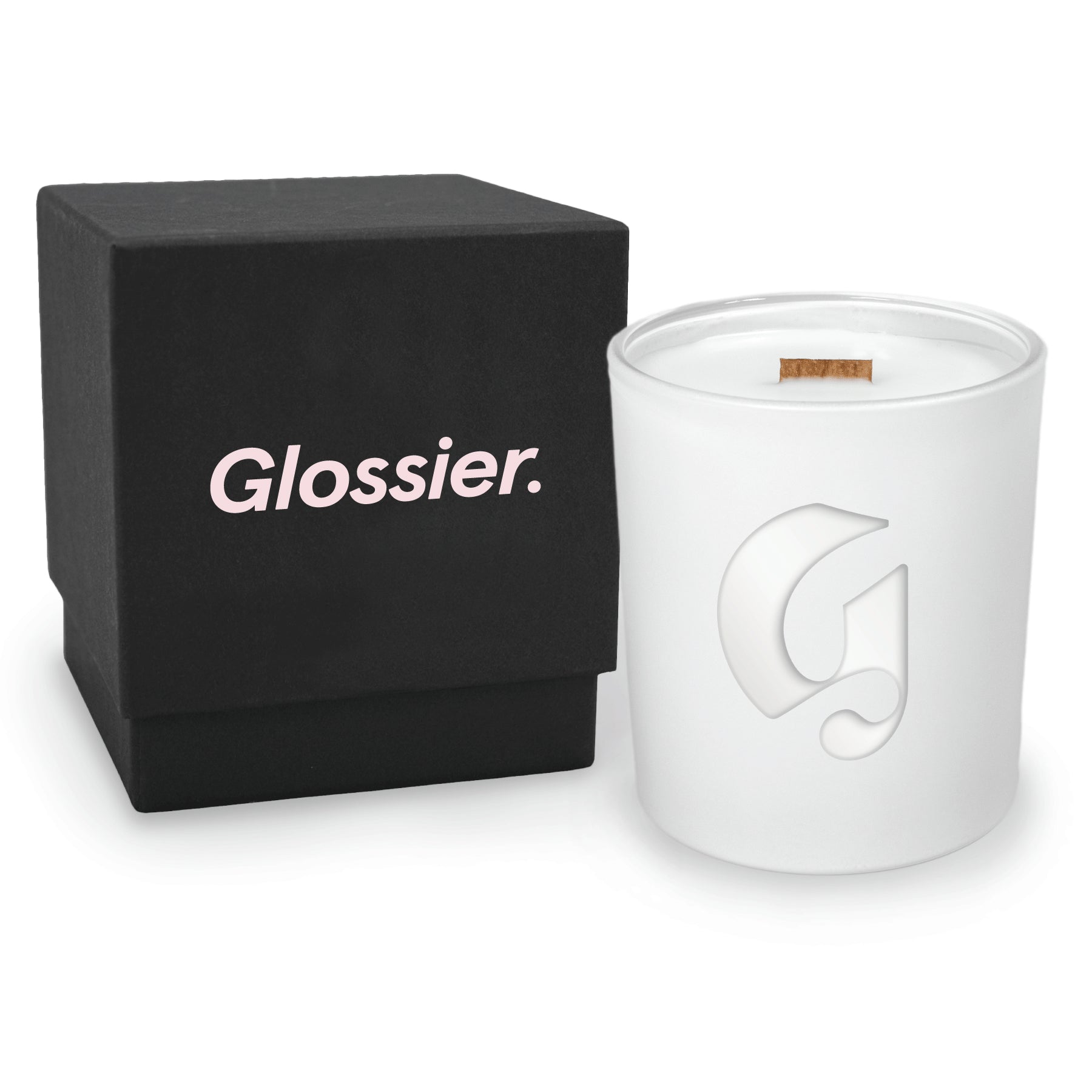 14 oz engraved luxury white soy candle with wooden wick and black gift box,