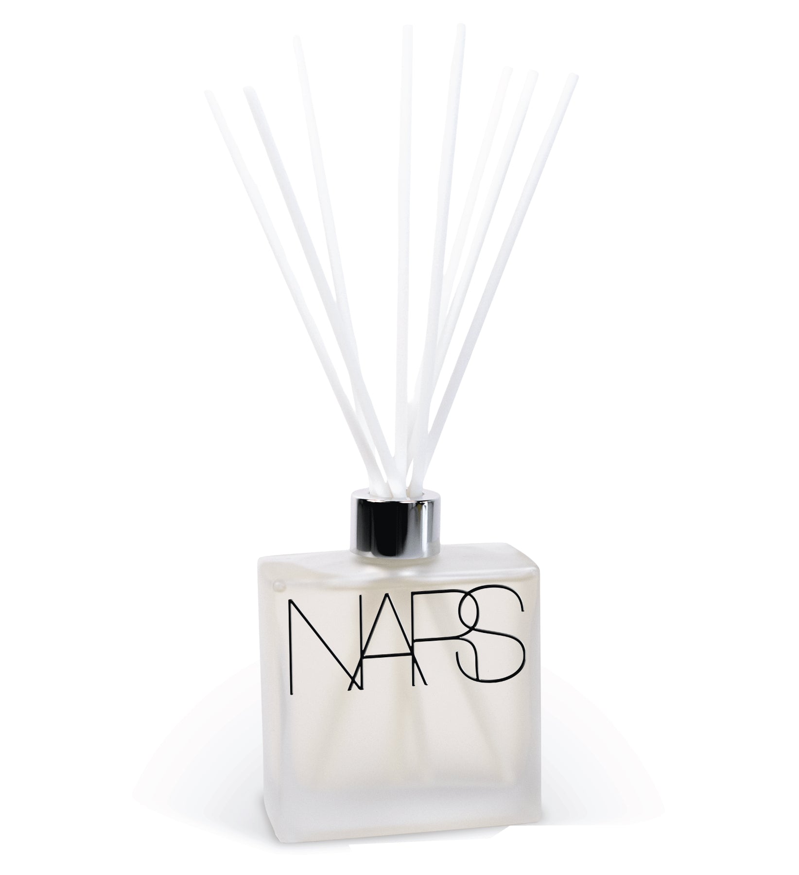 8 oz frosted glass reed diffuser displaying white reeds and custom imprint