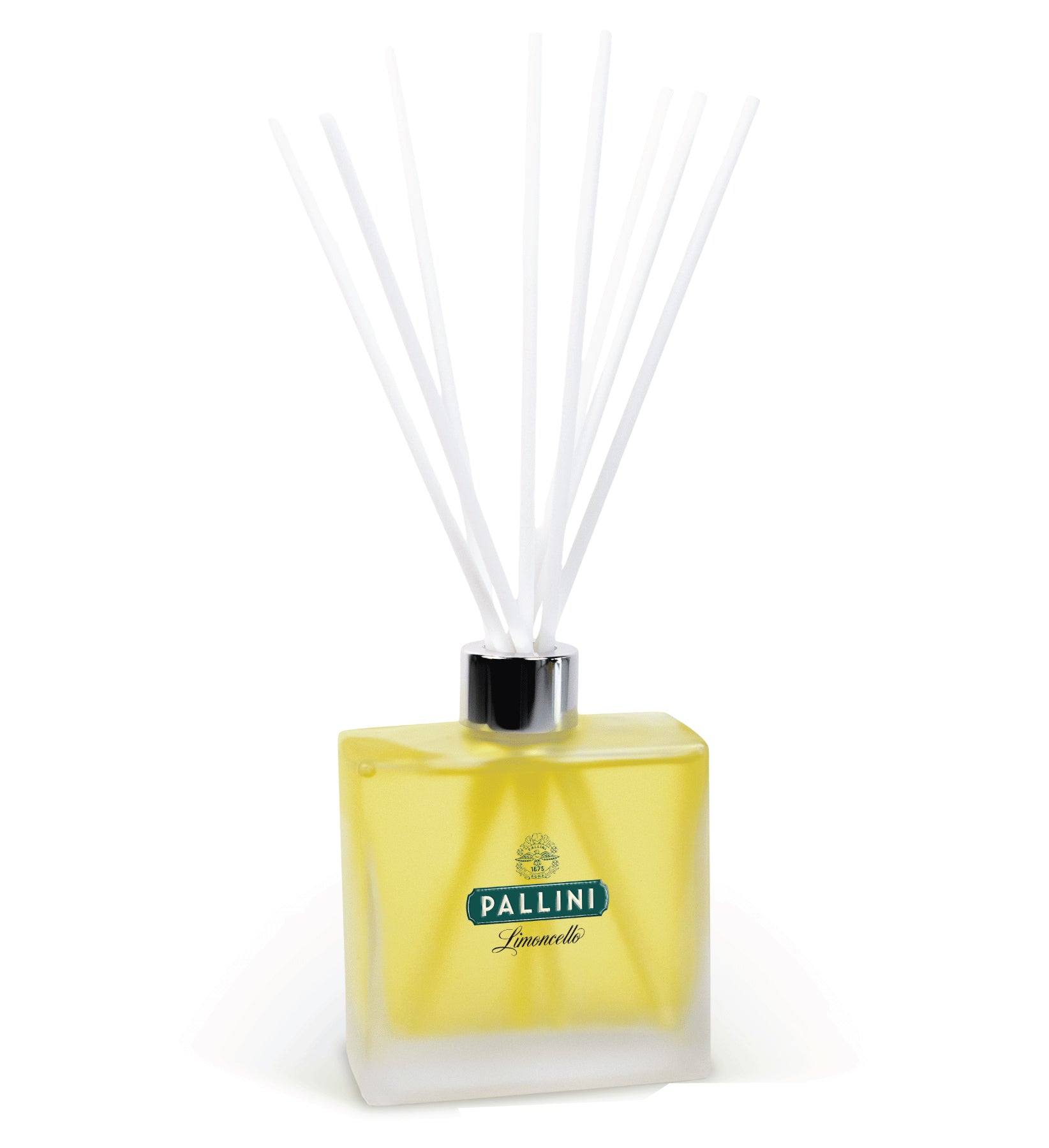 8 oz frosted glass reed diffuser with white reeds and custom imprint, showing front view of the product