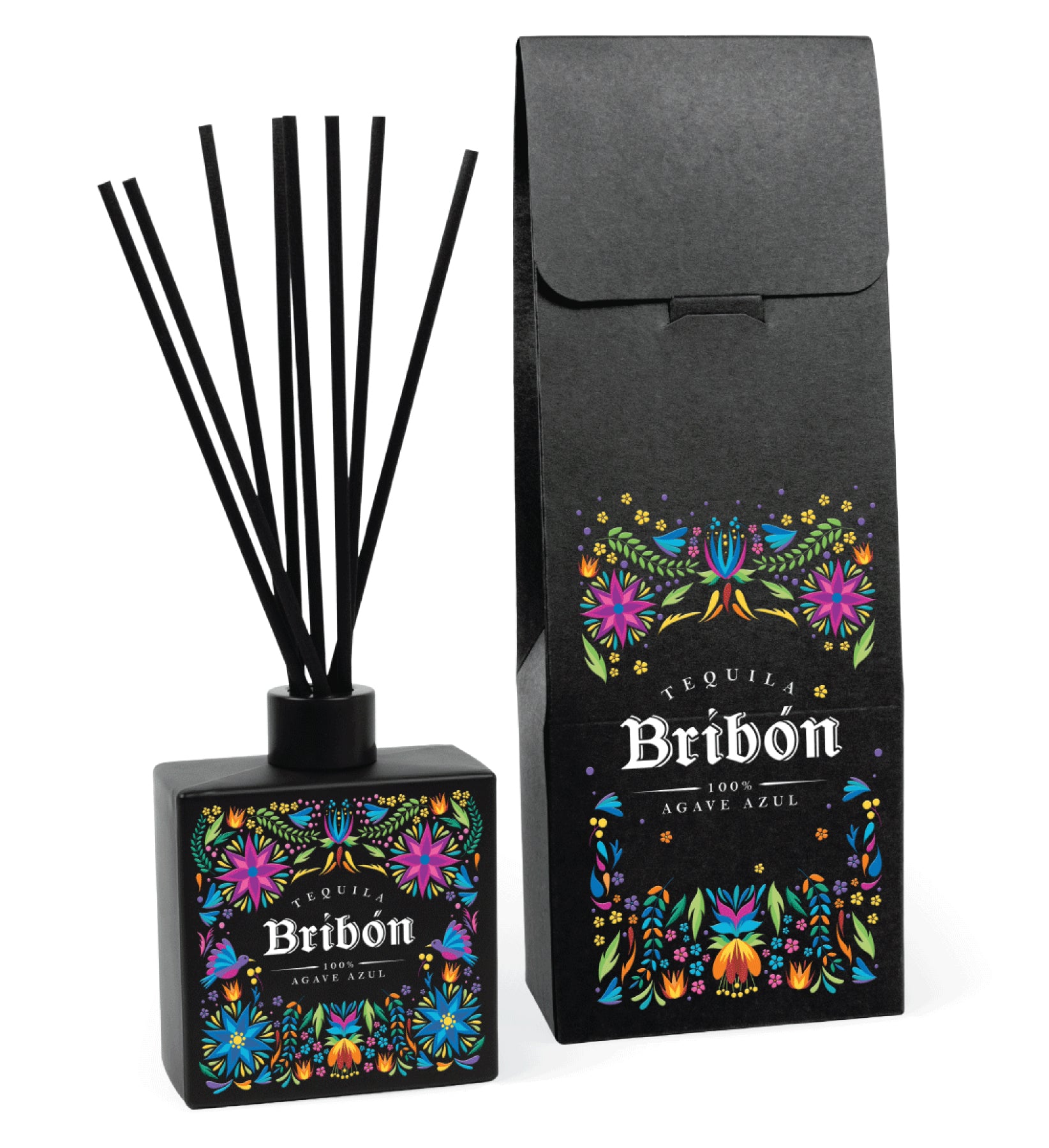 8 oz black reed diffuser with custom full color branding and black gift box