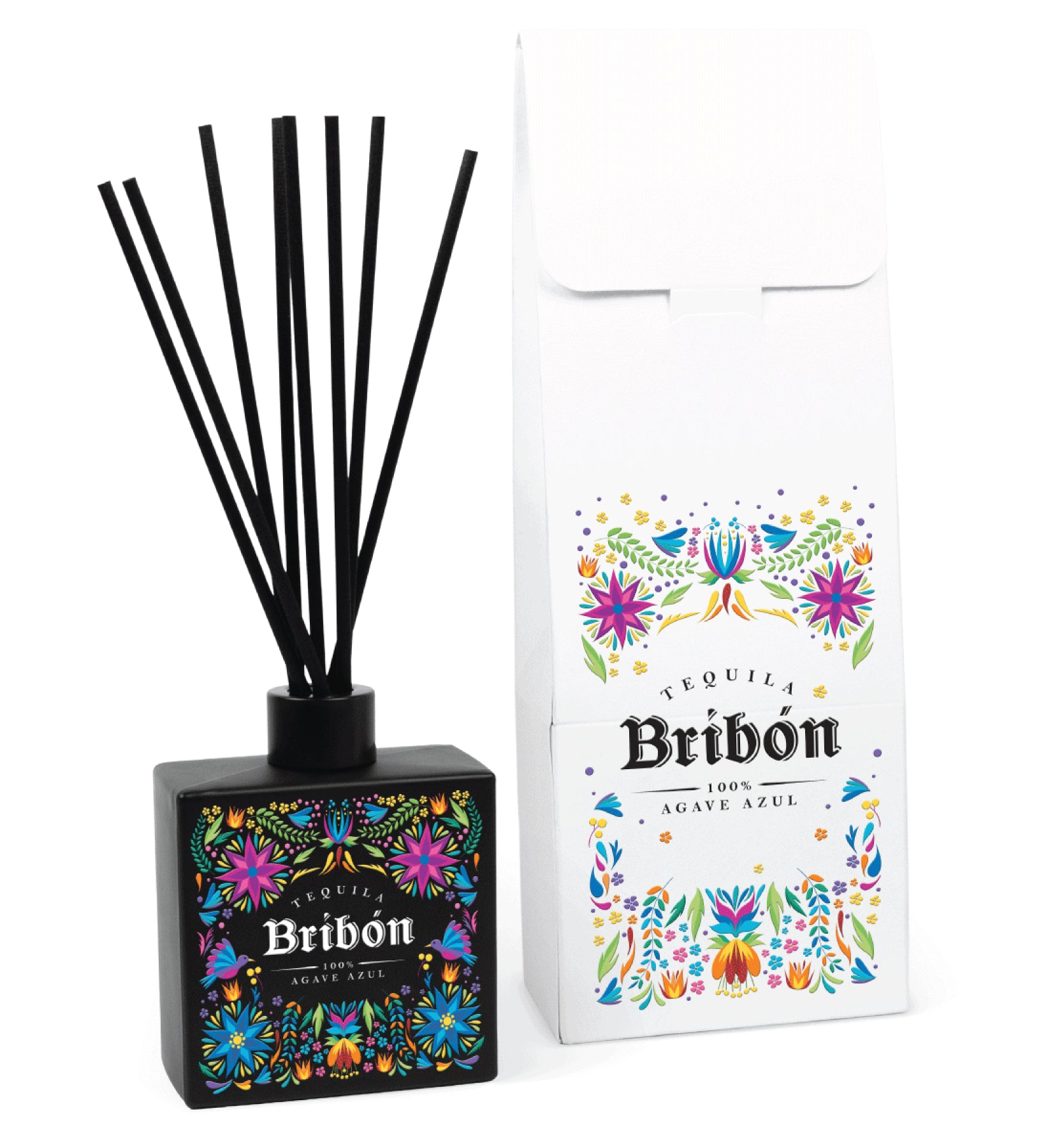 8 oz black reed diffuser with custom full color branding and white gift box