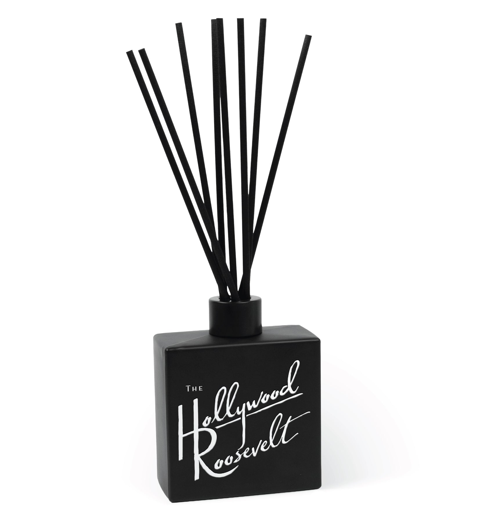 8 oz black reed diffuser with custom white script branding