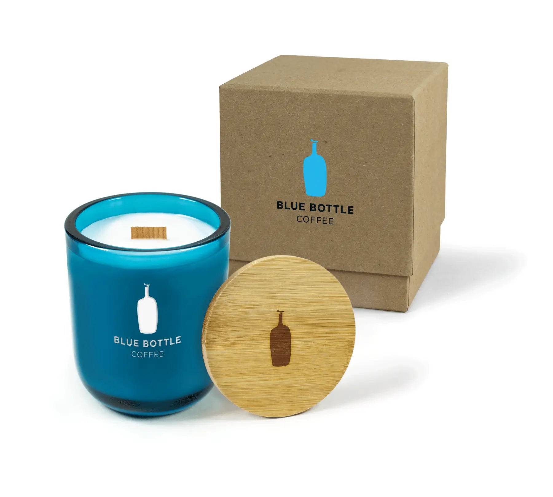 sea glass candle and packaging on a white background
