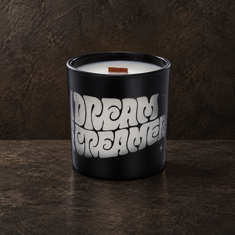 Matte Black 14 oz. Luxury Engraved Candle with a custom engraved logo, unlit.