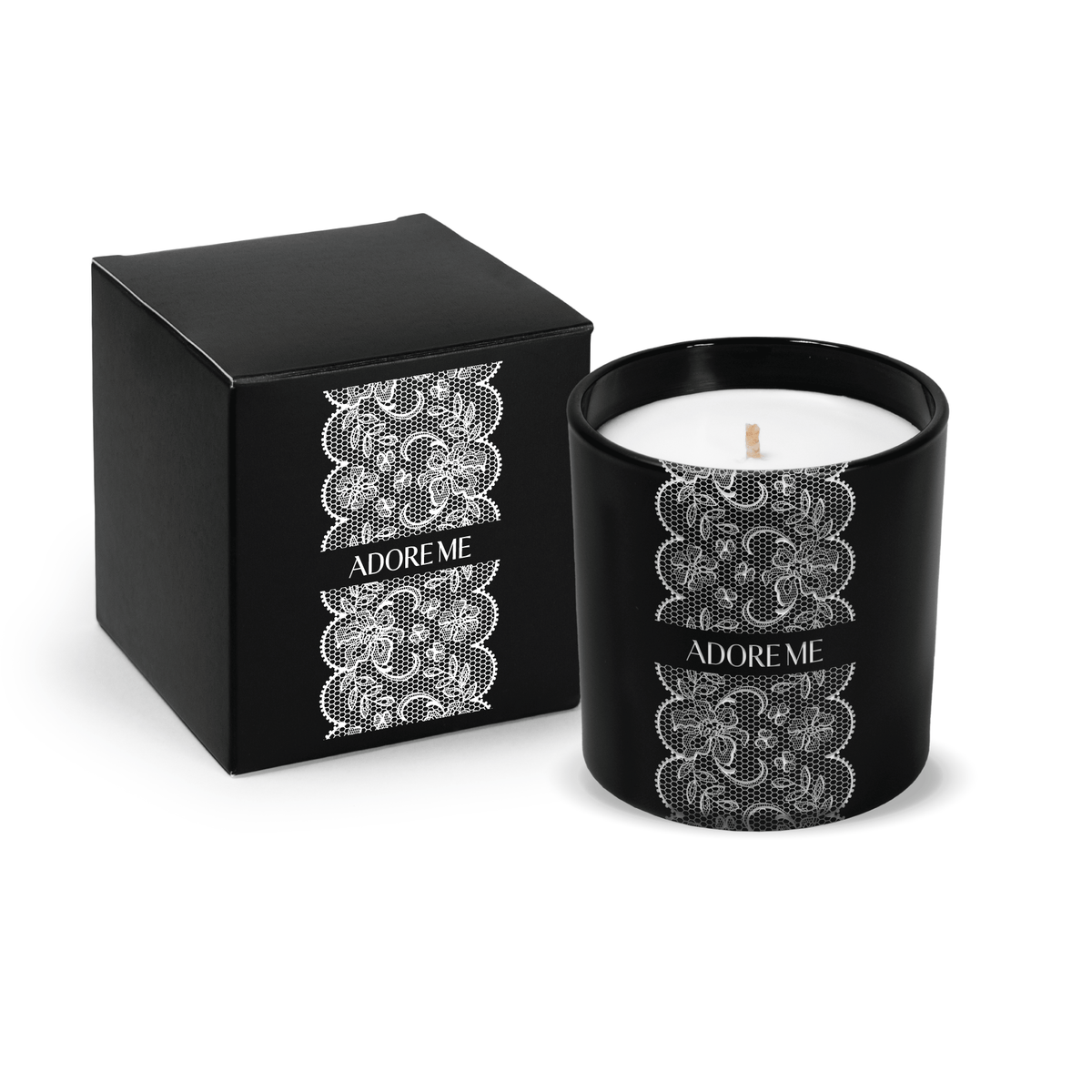 Matte black 9 oz. engraved custom candle paired with a matte black gift box.