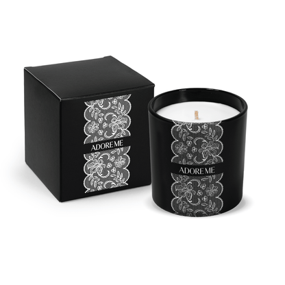 Matte black 9 oz. engraved custom candle paired with a matte black gift box.