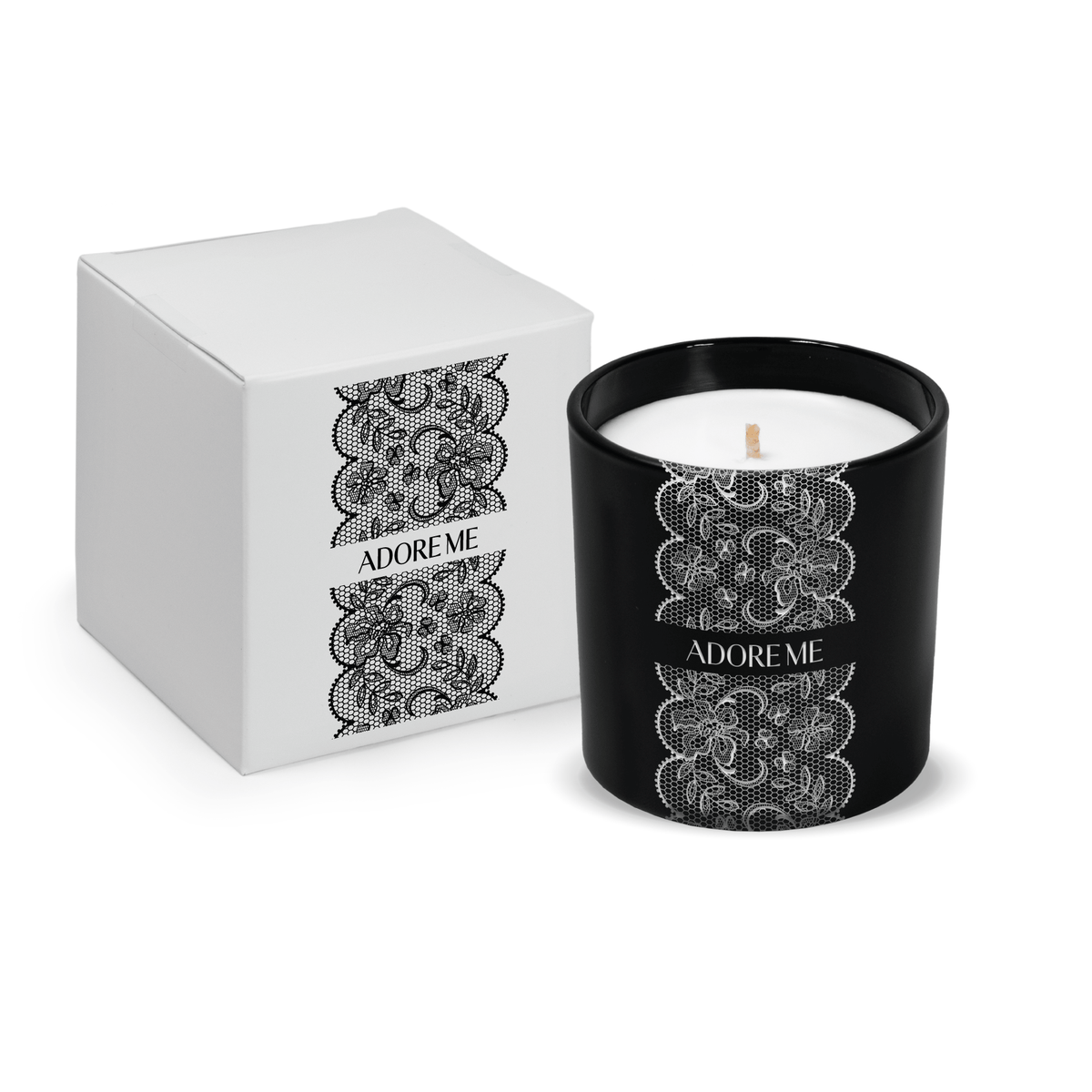 Matte black 9 oz. engraved custom candle paired with a white gift box.