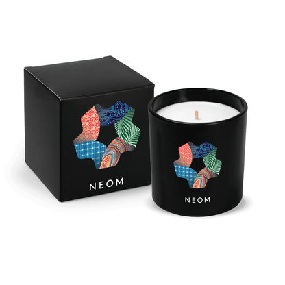 Matte black 9 oz. printed custom candle paired with a matte black gift box.