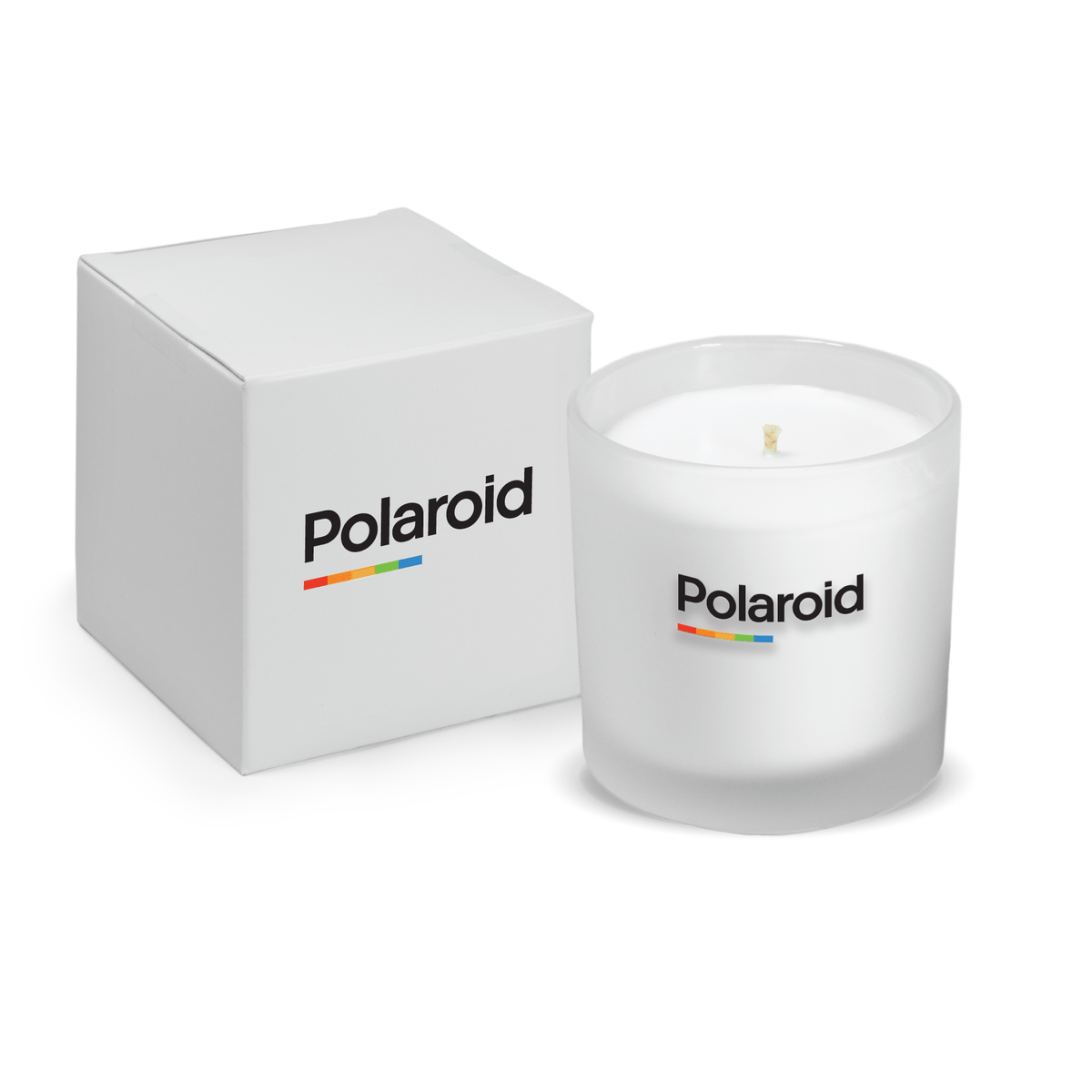 Satin frosted 9 oz. printed candle with a white gift box, second brand example.