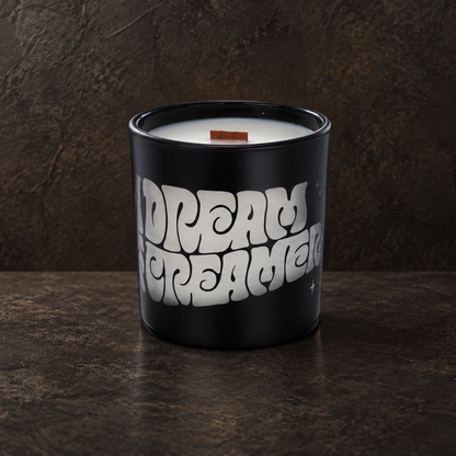 Matte Black 14 oz. Luxury Engraved Candle with a custom engraved logo, unlit.