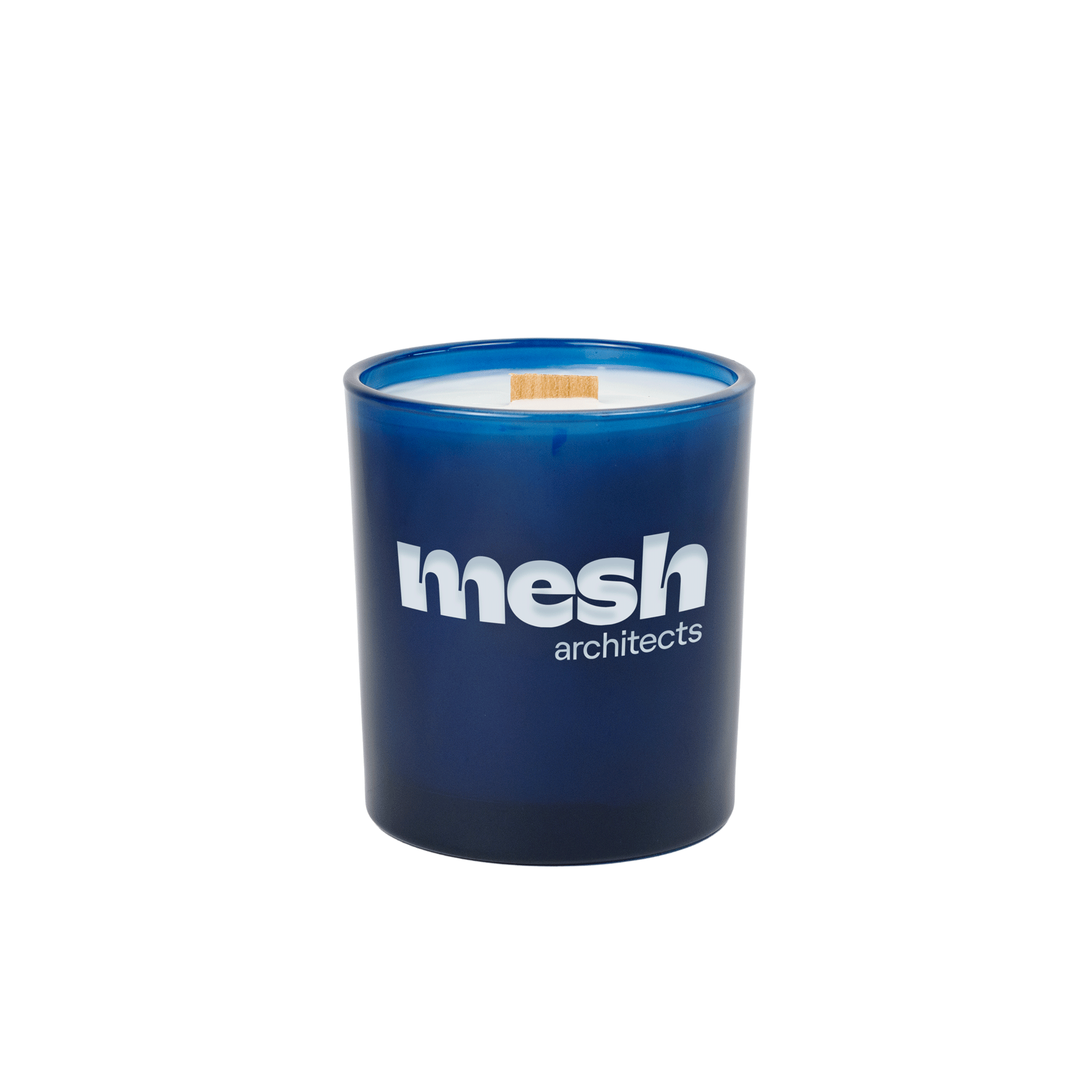 Custom-branded blue 14 oz colored glass candle with a printed logo, single unit