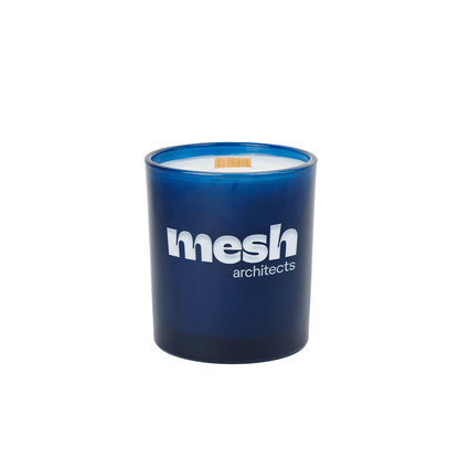 Custom-branded blue 14 oz colored glass candle with a printed logo, single unit