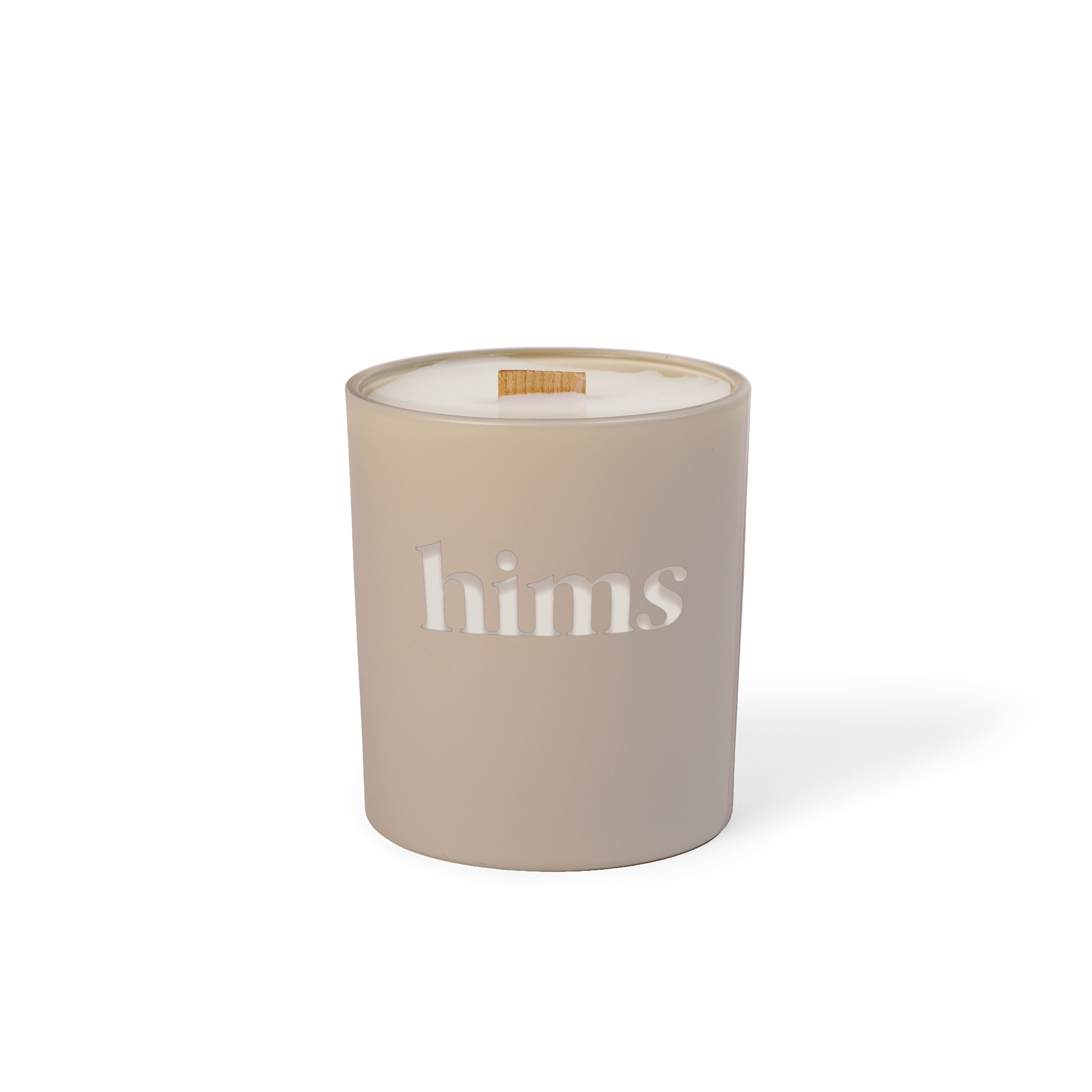 Nude colored-glass 14 oz candle with an engraved brand logo, shown on its own.