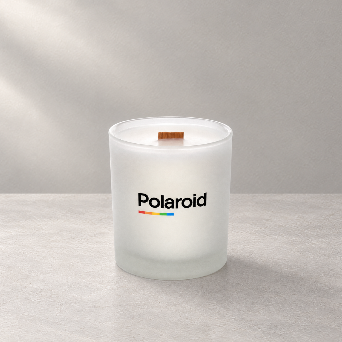 Satin frosted 14 oz. Luxury Printed Candle with a custom printed logo, unlit.