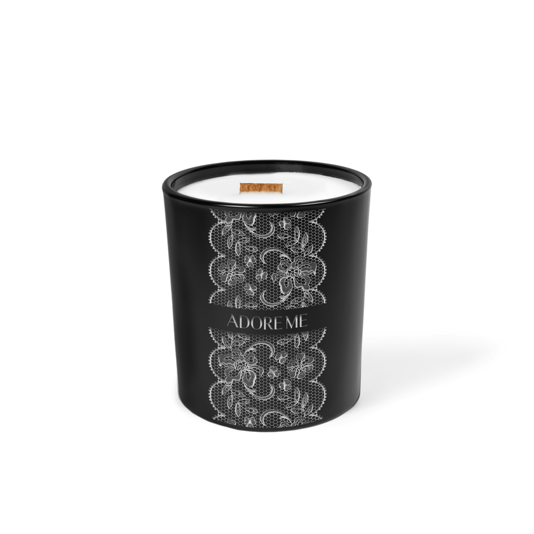 Matte black 14 oz luxury candle with an engraved brand logo, shown on its own.