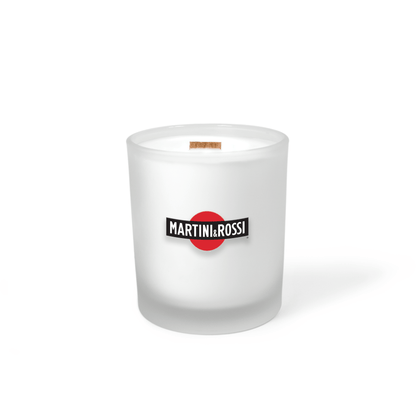 Satin frosted 14 oz luxury candle with a printed brand logo, shown on its own.