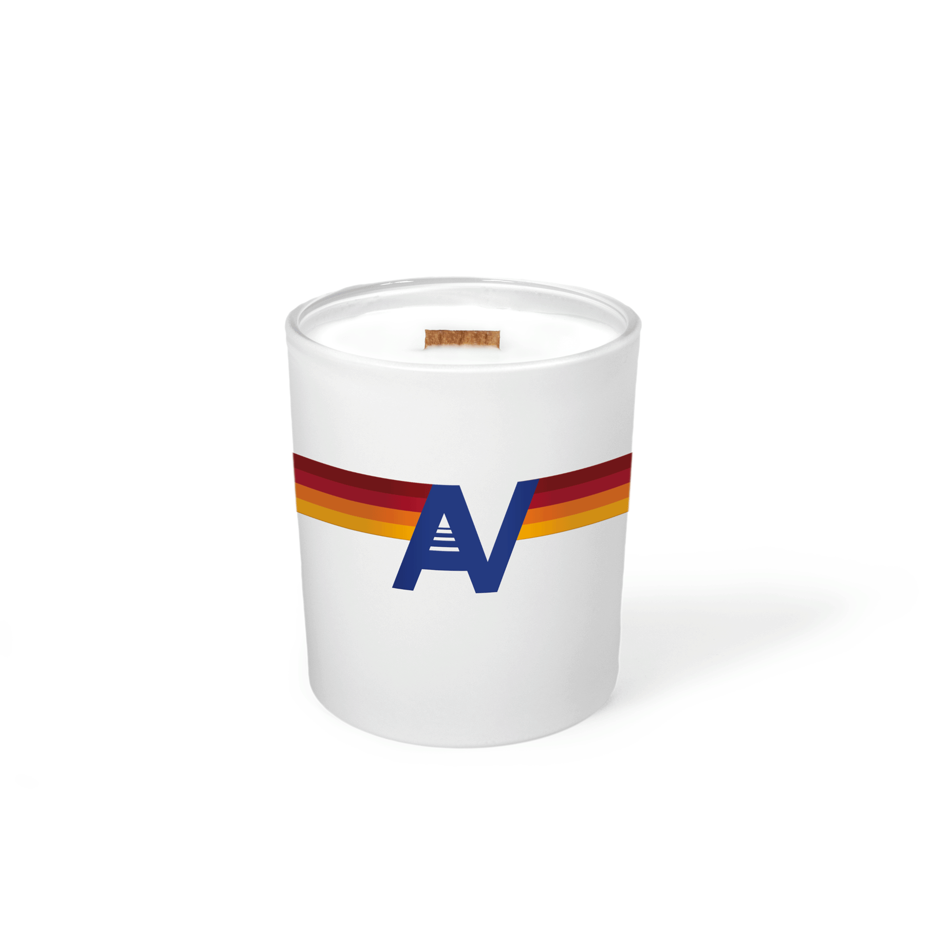 Matte white 14 oz luxury candle with a printed brand logo, shown on its own.