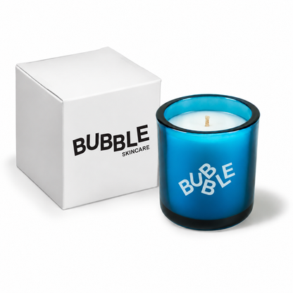 Teal 3 oz Mini Signature candle with a custom printed logo, shown beside its gift box.