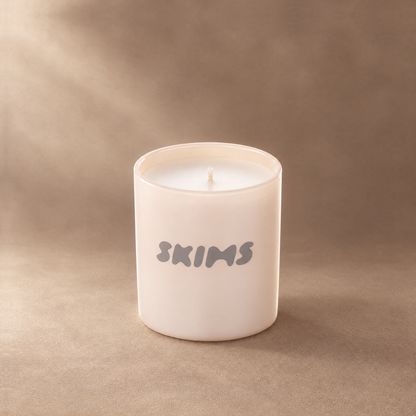 Nude 9 oz. Classic Printed Candle with a custom printed logo, unlit.