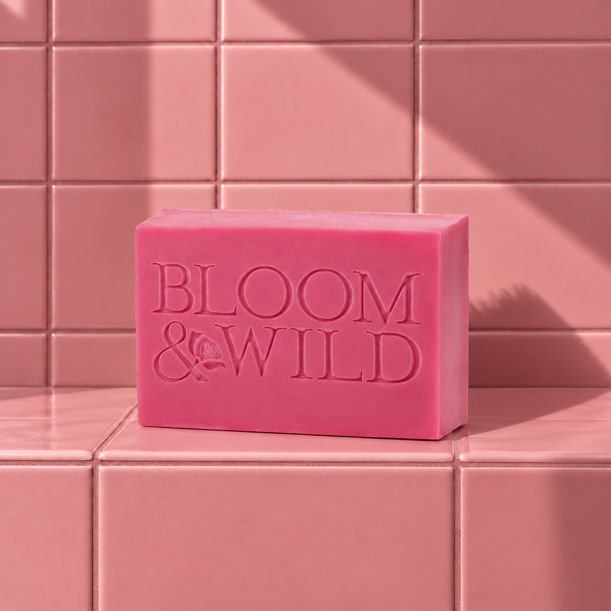 Pink rectangle bar soap laser engraved with a brand logo, 3.25 oz
