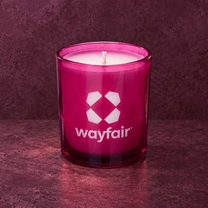 Purple 9 oz. Classic Engraved Candle with a custom engraved logo, unlit.