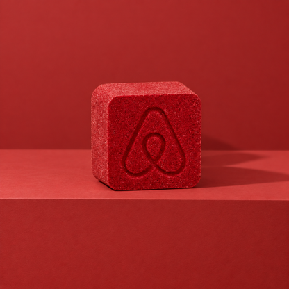 Red custom bath bomb with a debossed brand logo on a red backdrop, no foam