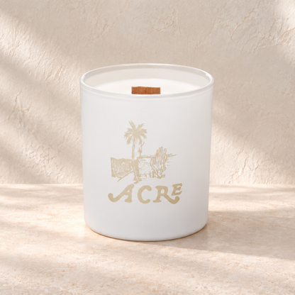 Matte White 14 oz. Luxury Engraved Candle with a custom engraved logo, unlit.