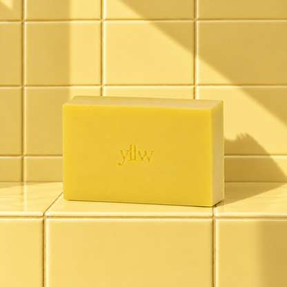 Yellow rectangle bar soap laser engraved with a brand logo, 3.25 oz
