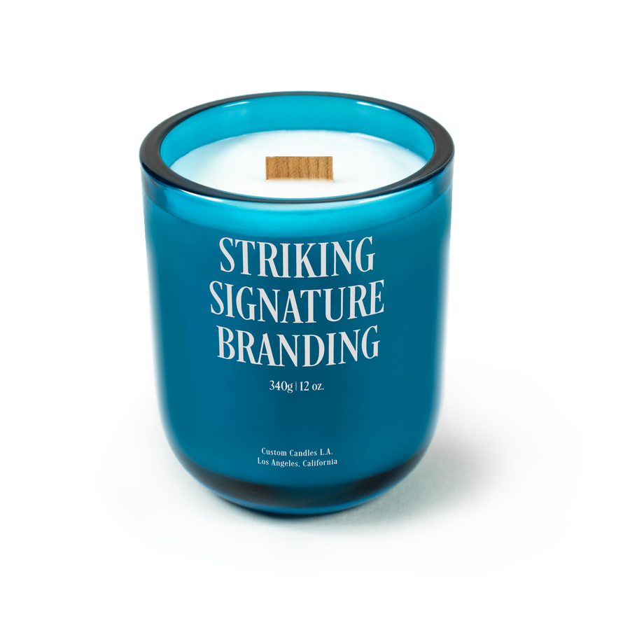 Sample: Custom Branded Candle – 12 oz Signature – Sea Glass (Teal)