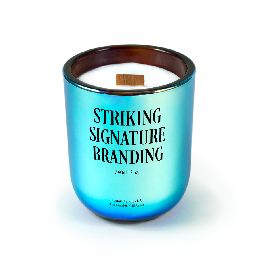 Sample: Custom Branded Candle – 12 oz Signature – Euphoria (Chromatic Blue)