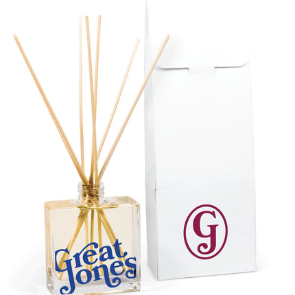 8 oz clear reed diffuser with custom printed logo and natural wooden reed sticks for home fragrance