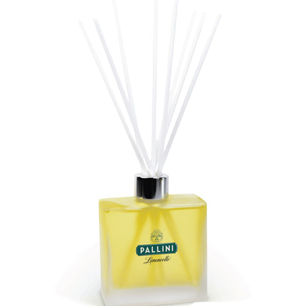 8 oz frosted glass reed diffuser with white reeds and custom imprint, showing front view of the product