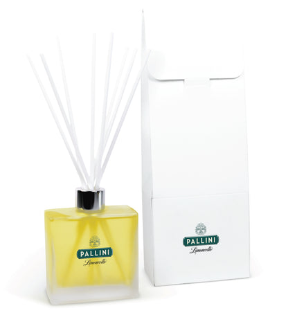 Close-up view of 8 oz frosted reed diffuser showing white gift box and reed placement detail