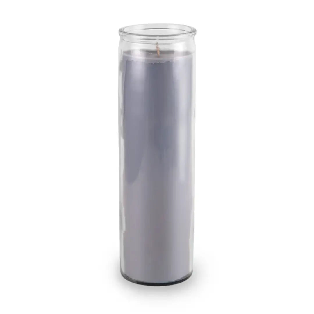 Smooth gray wax finish on custom glass devotional candle - color-gray