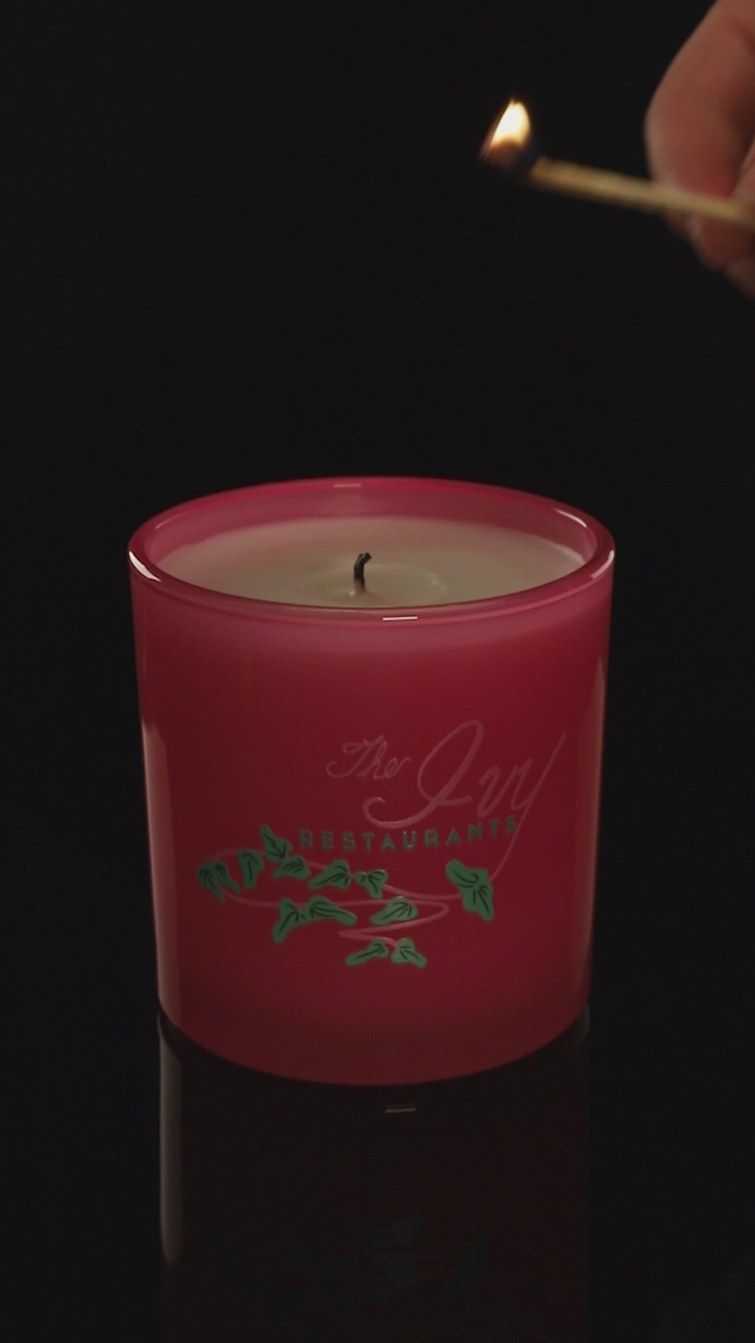 Pink 9 oz. Classic Printed Candle burning.