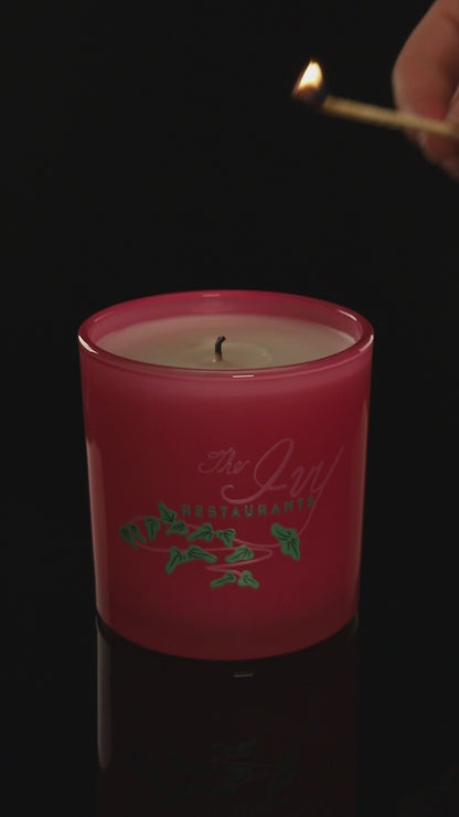 Pink 9 oz. Classic Printed Candle burning.