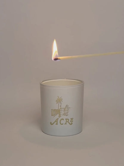 White Luxury Engraved Candle being lit product shot.