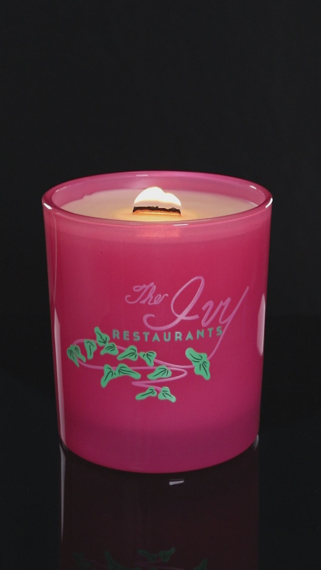 Pink 14 oz. Luxury Printed Candle burning.