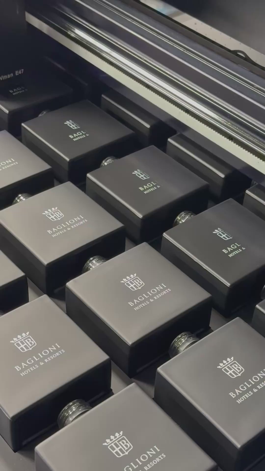 Load video: example of high tech direct to surface printing process onto black glass diffusers