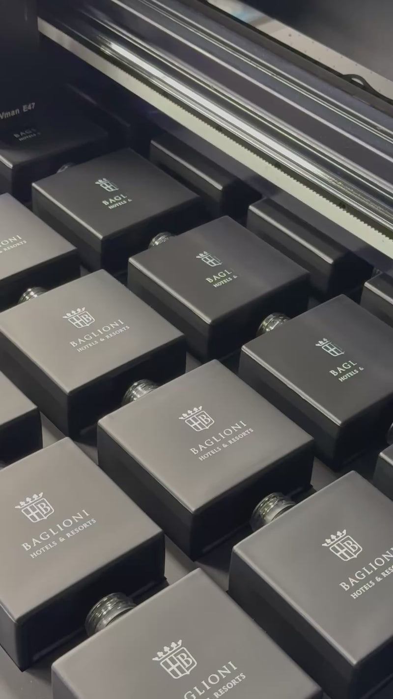 example of high tech direct to surface printing process onto black glass diffusers