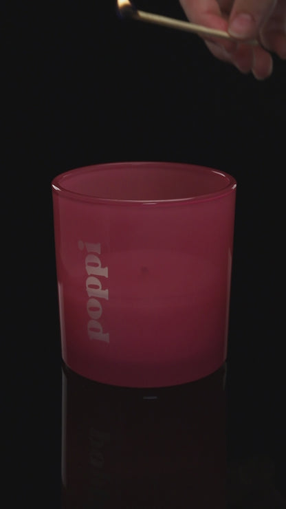 Pink 9 oz. Classic Engraved Candle burning.