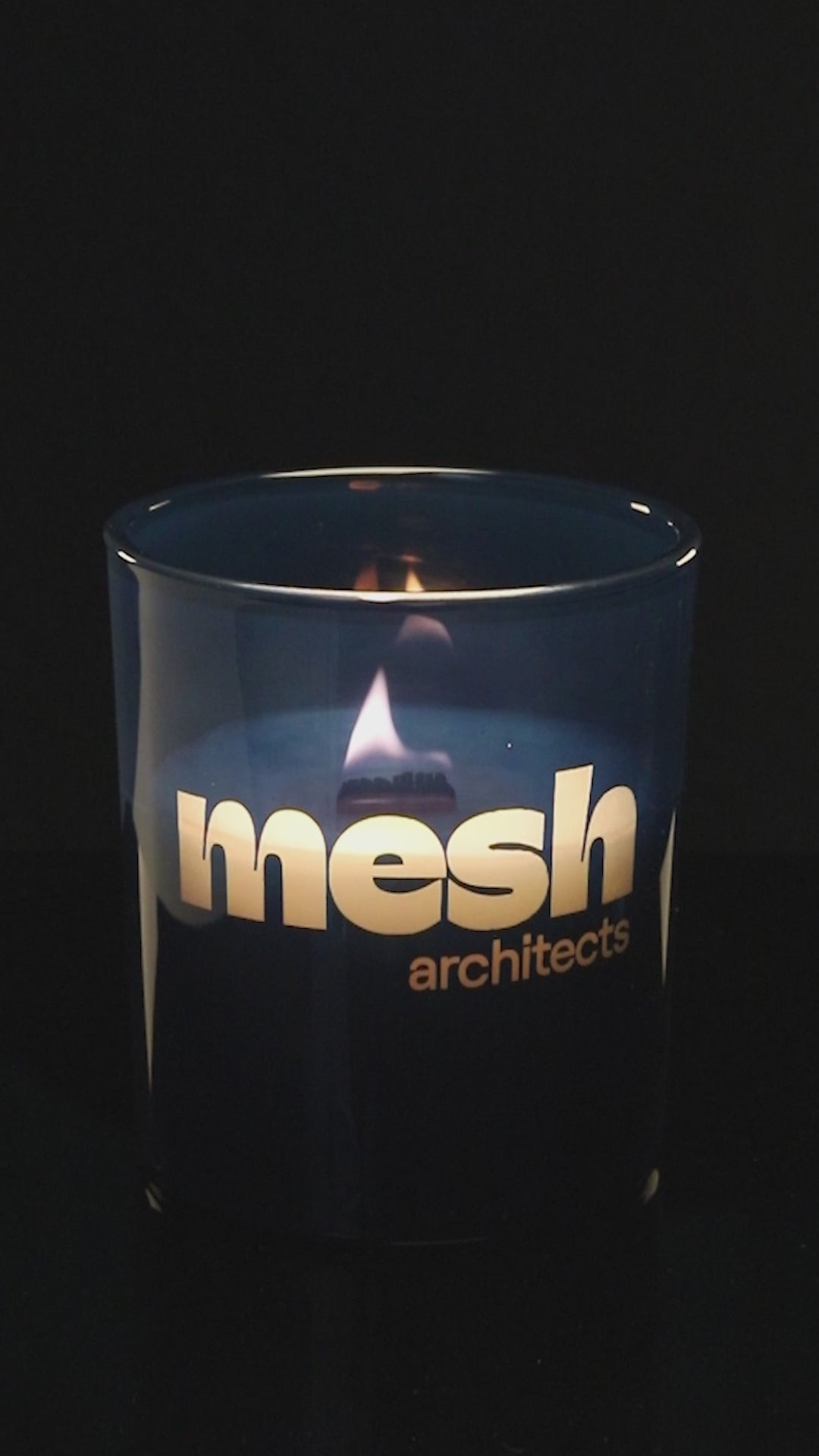 Blue 14 oz. Luxury Engraved Candle burning.
